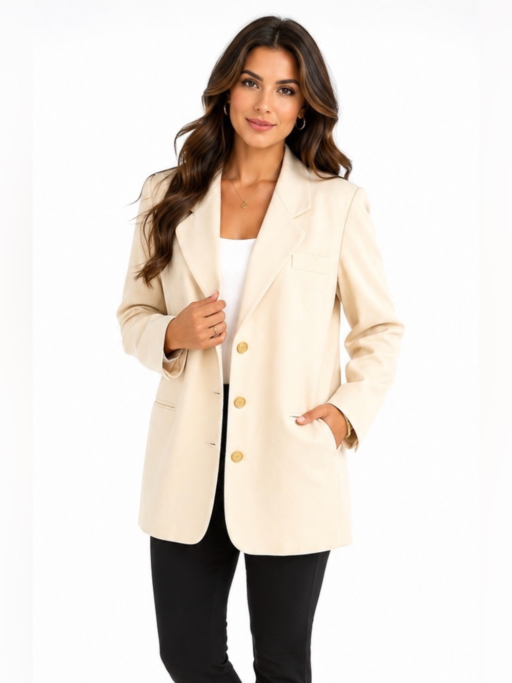 Norton McNaughton Women’s XL Ivory 100% Wool Blazer Gold Button Career Jacket